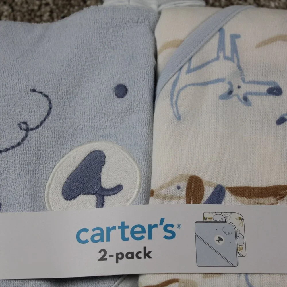 Carters Towel Hooded 2-Pack Blue Puppy Dog Infant Baby Boys Bath NWT
